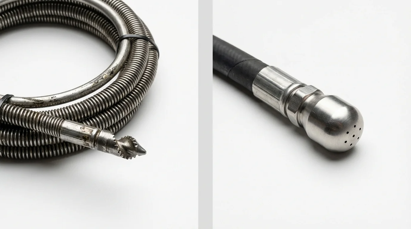 Drain snake cable and hydro jetting nozzle used for drain cleaning in Saint Rose, LA