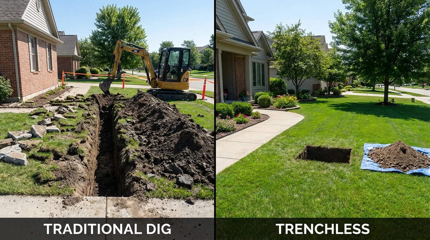 Trenchless sewer repair with minimal yard damage versus traditional excavation in Saint Rose, LA